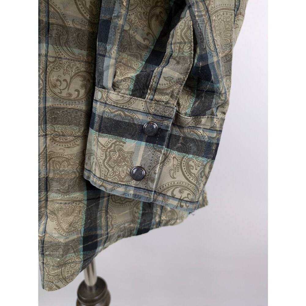 Wrangler Retro Mens XL Shirt Black Pearl Snap Paisley Plaid Button Up Pocket Top - Picture 7 of 12